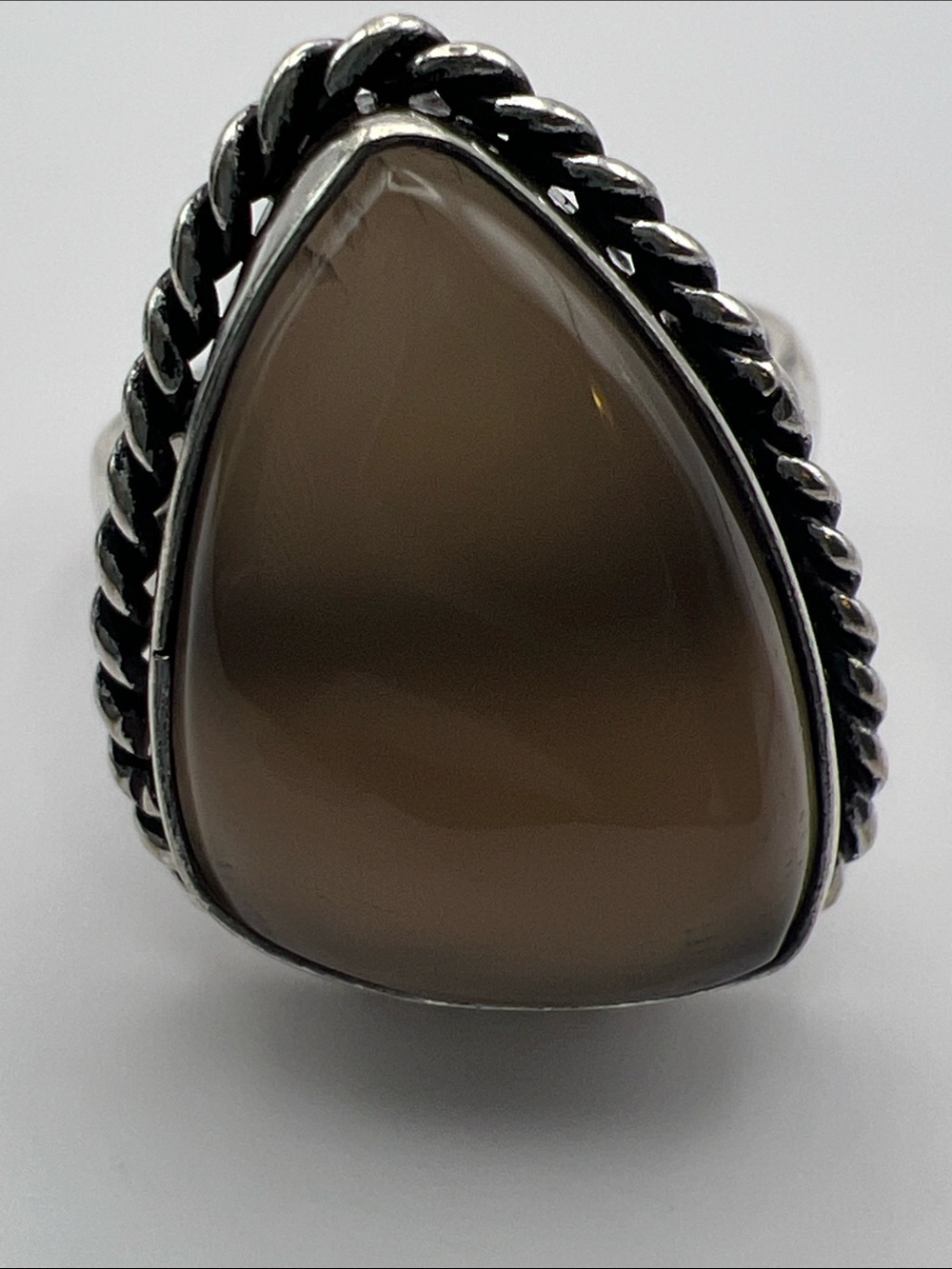 Teardrop Brown Agate Men's Ring Size 7